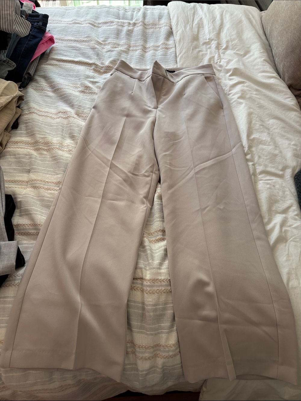 Dynamite Wide-Leg Crepe Pants in Light Taupe